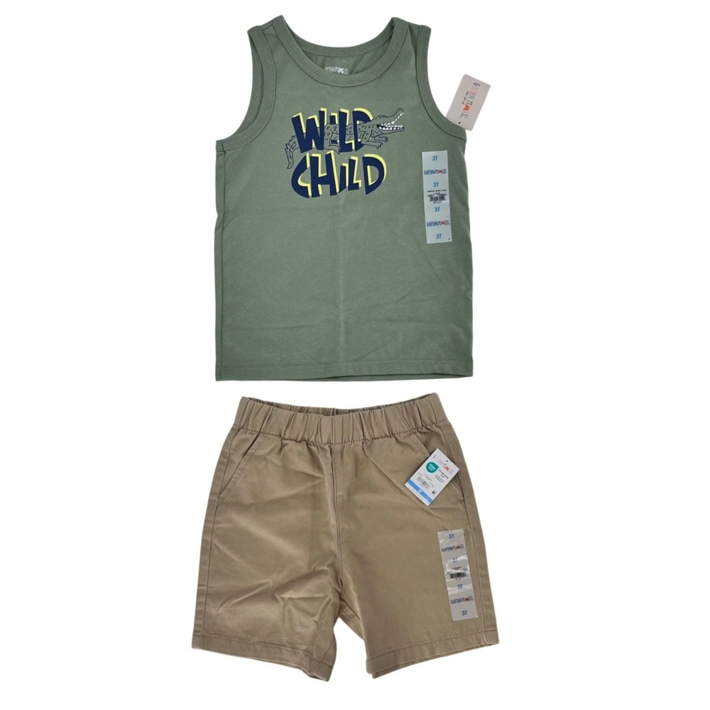 Garanimals Tank and Shorts Set Boys 3T Green Tan Wild Child Alligator NEW